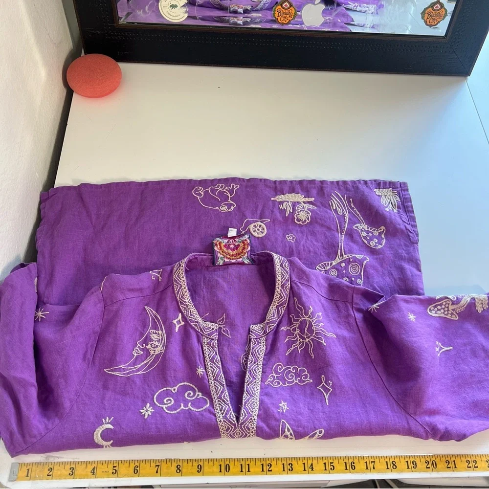 Johnny Was NOAH EASY V‑NECK Embroidered Top Mandarin Collar Purple Lilac Size M - Picture 16 of 16